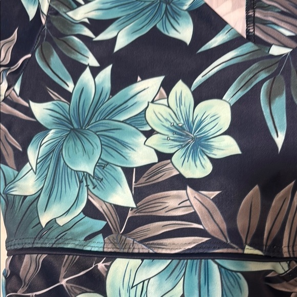 RashGaurd Long Sleeve One Piece Swimsuit Floral Blue Teal - Picture 6 of 16